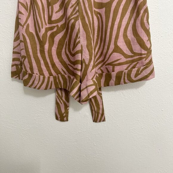 Christy Lynn Rose Zebra Shorts 100% Linen Pockets Paperbag Women’s Lined‎ Size 4 - Picture 5 of 8